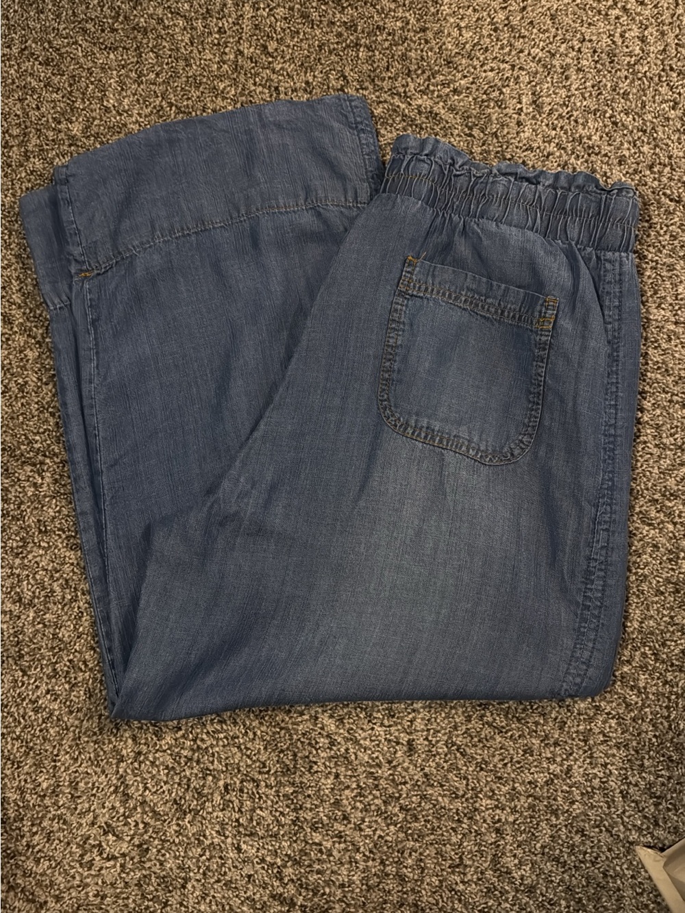 Wide-Leg Elastic-Waist Denim-Effect Pants in Blue